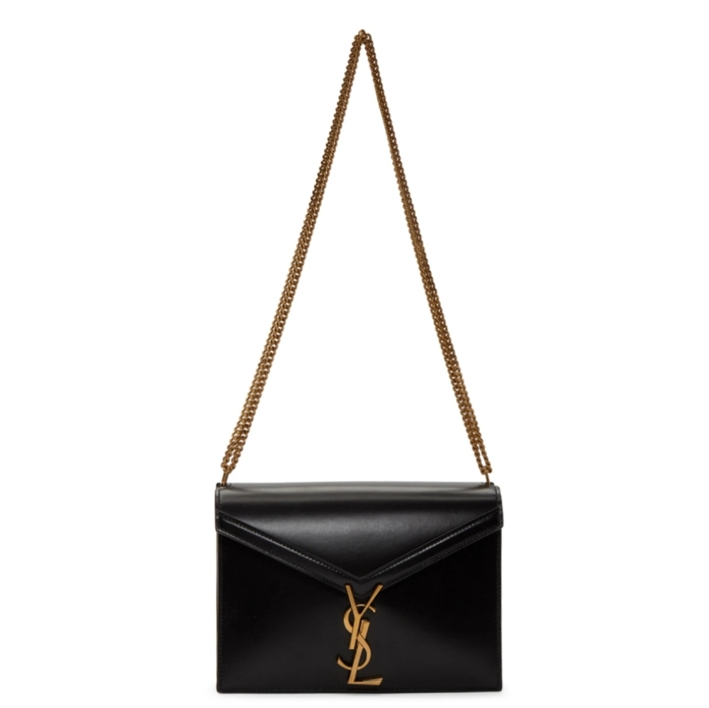Saint Laurent Black and Gold Chain Shoulder Bag Medium Cassandra
